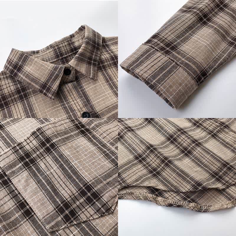 Plaid Print Pocket Lapel Loose Shirt