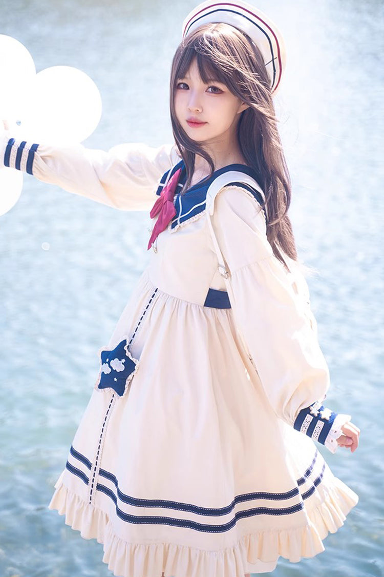 Navy Sweet Lolita Dress with Bowknot Ruffled Long Sleeves