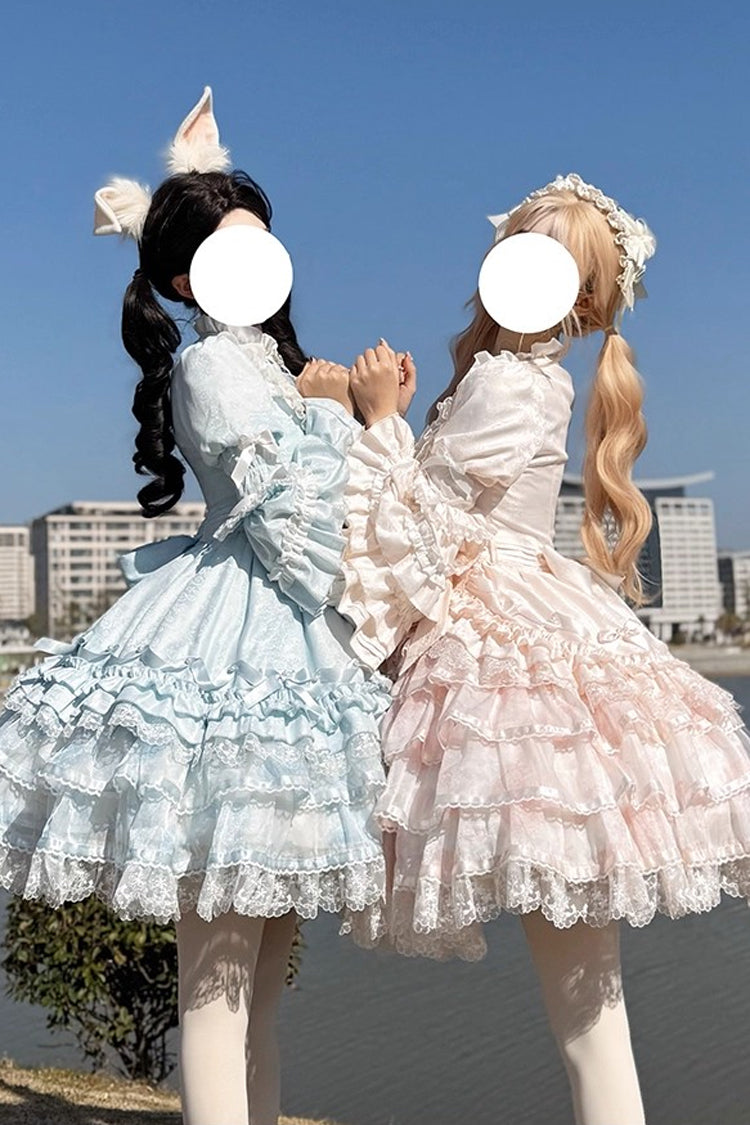 Soloist Doll Long Hime Sleeve Layered Print Ruffle Asymmetric Sweet Lolita Dress