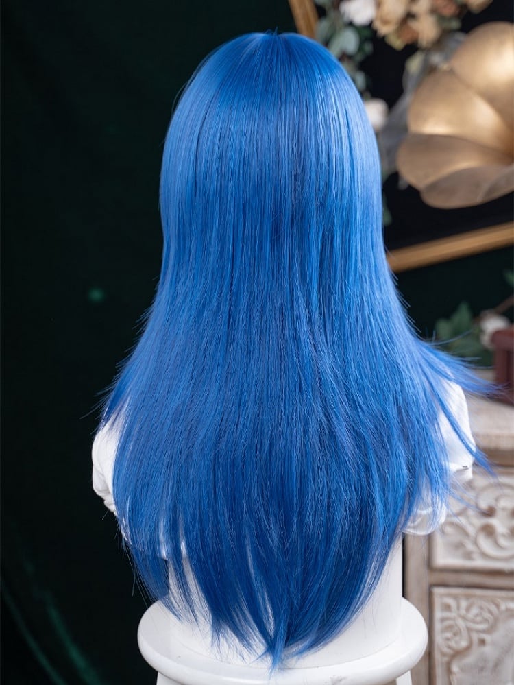 Bangs Length Straight 63CM Blue Full With Wig