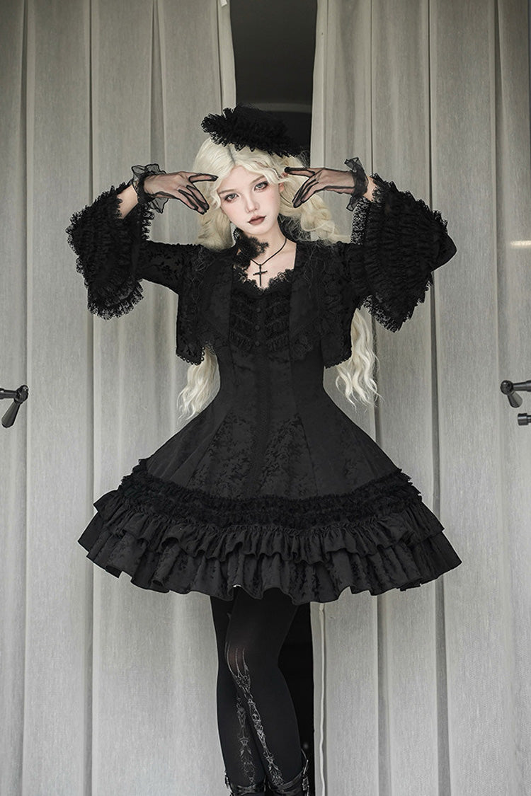 Escape Double-Layered Jacquard Striped Ruffled Slim Gothic Lolita Jumper Dress in Three Shades