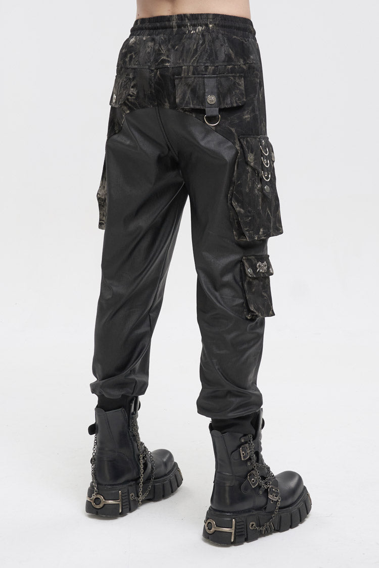 Hand-Painted Waist Drawstring Gothic Pants with Tie-Dye Splice