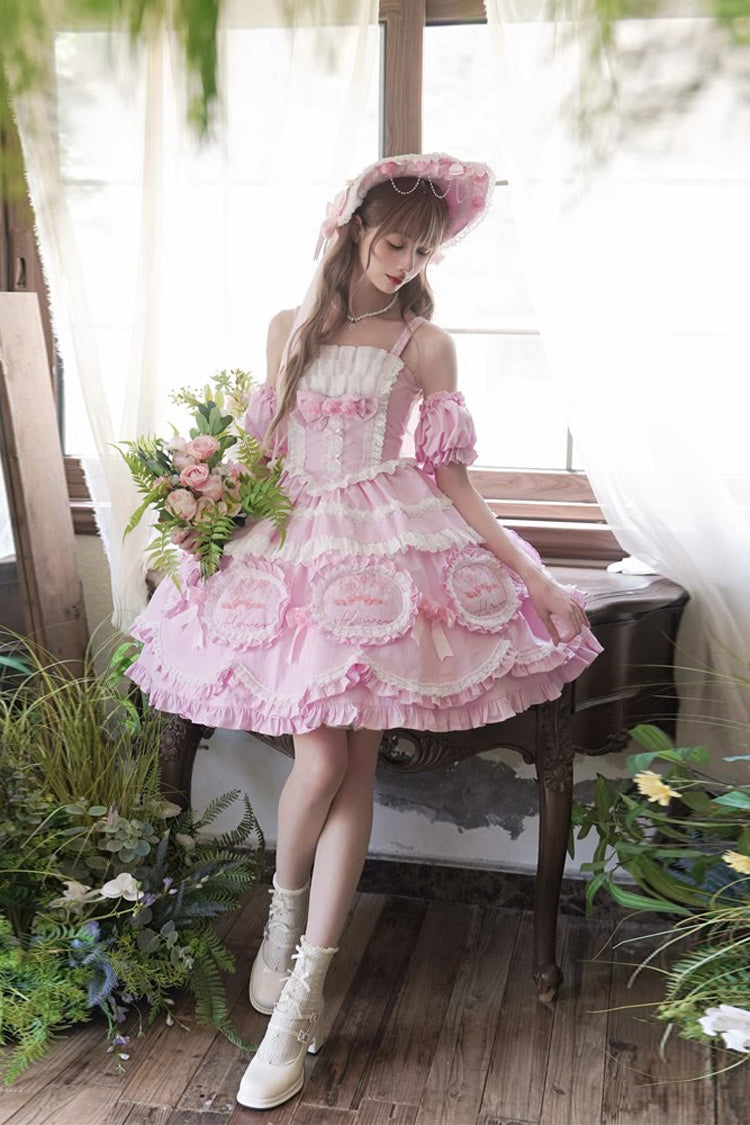 Pink Butterfly Dream Multi-Layered Print Ruffle Bow Sweet Princess Lolita Jsk