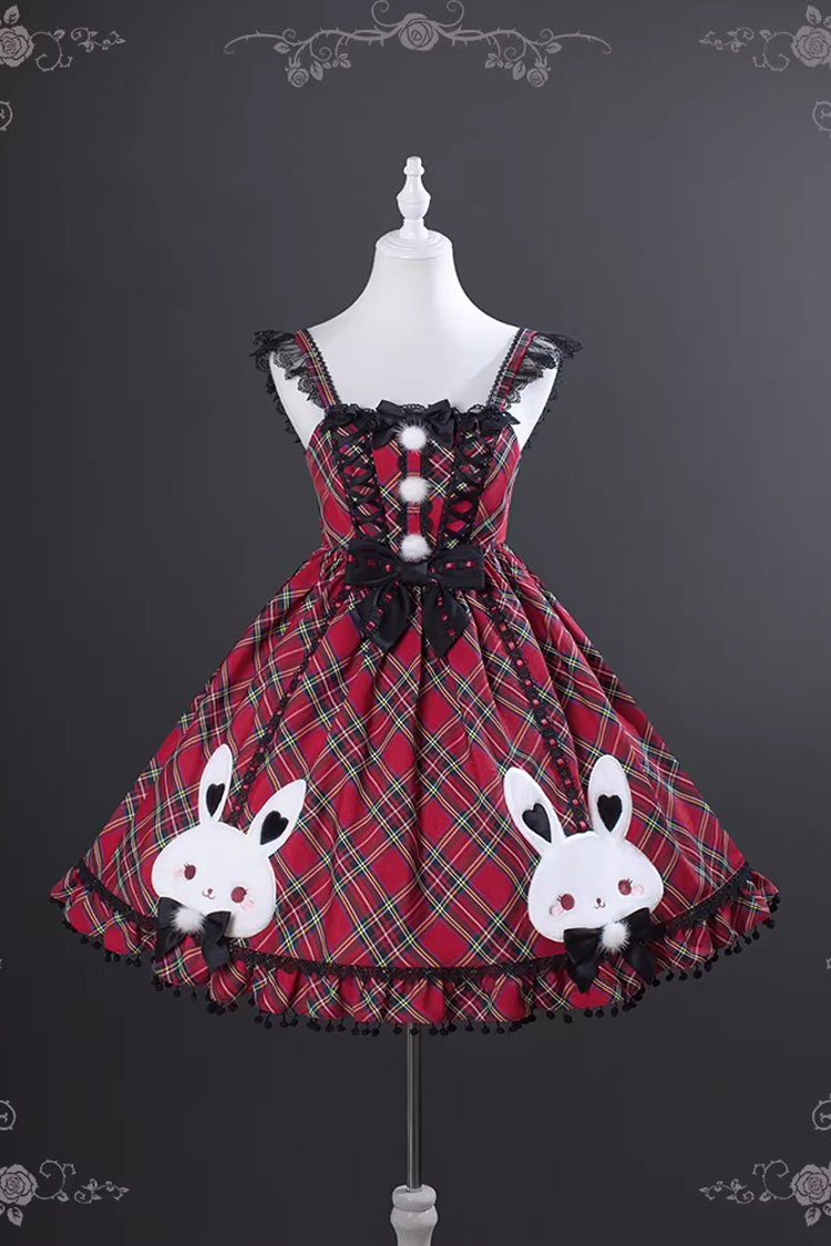 Scarlet Witch Gargamel Square Neck Sleeveless Printed Ruffled Bow Laced Gothic Jumper Dress