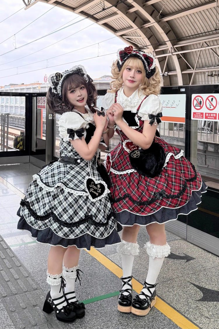 Crimson Shibuya Sweetheart Tartan Print Sleeveless Frill Bow Sweet Lolita JSK Plus Size