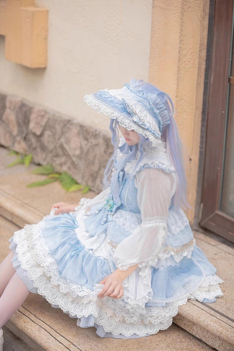 Undine's Tears Print Sleeveless Ruffled Bow Sweet JSK - 2 Hues
