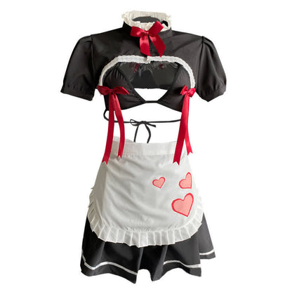 Sexy Maid Bow Decor Hollow Out Lingerie Set