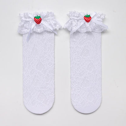 Strawberry Lace Bow Lolita Stockings