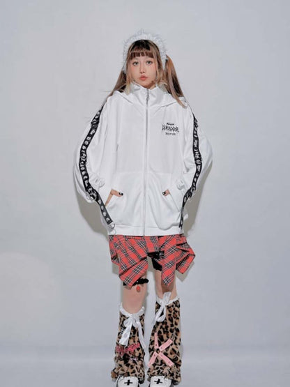 White Punk High-Neck Hooded Loose Jacket