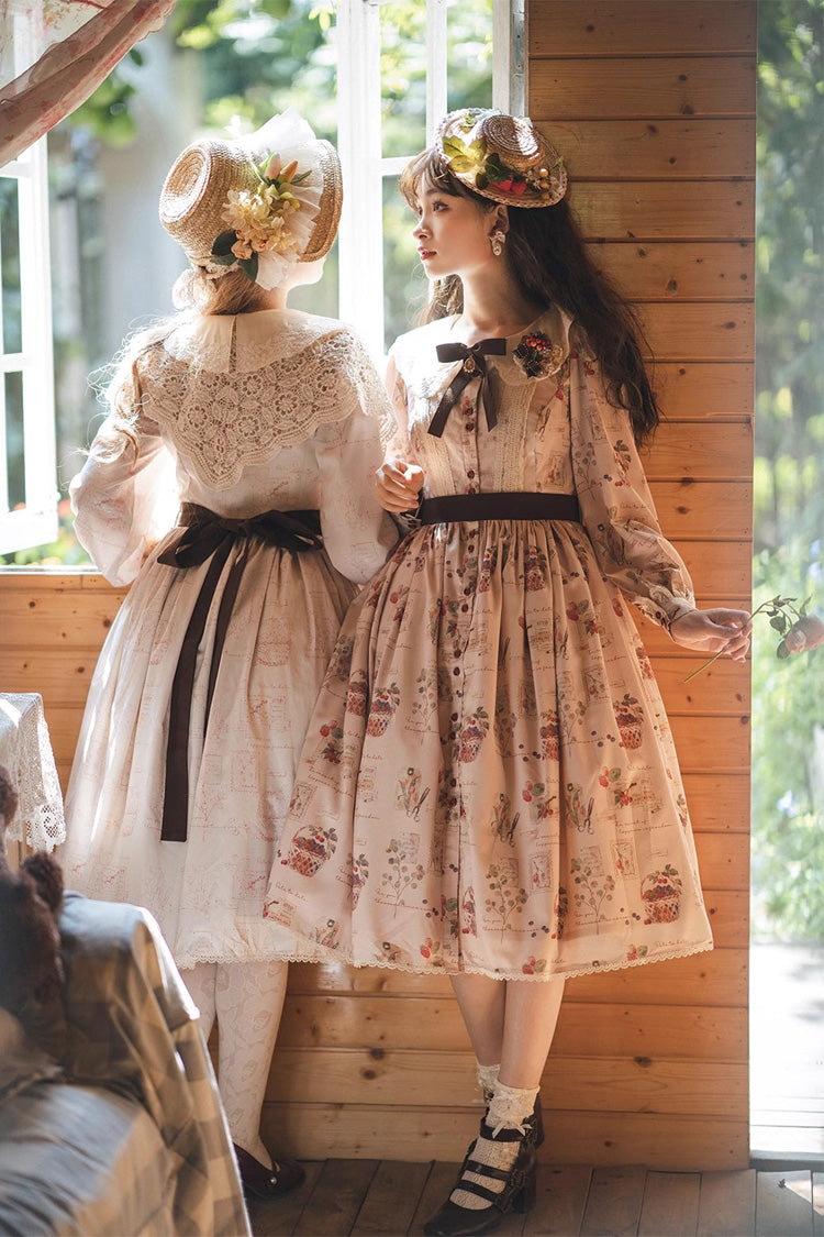 Lantern Sleeve OP Dress with Floral Print - Sweet Lolita