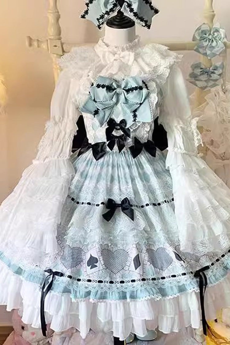 Mint Floral Sleeveless Ruffle Bow Lace Sweet Dress