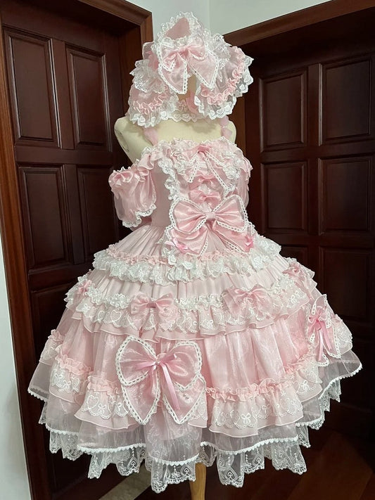Bow and Pink Lolita Princess Dress Accents with Back at Sweet Bead Big Details