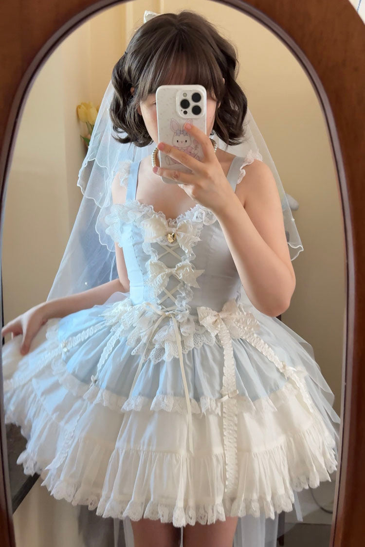 Sweetheart Splolita Ruffle Bow Corset Sweet Lolita Skirt Set
