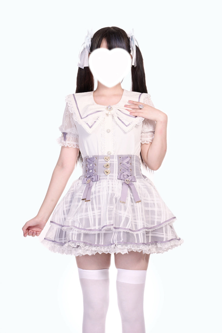 Triple-Layered Bow Lace-Up Organza Sweet Jirai Kei Skirt