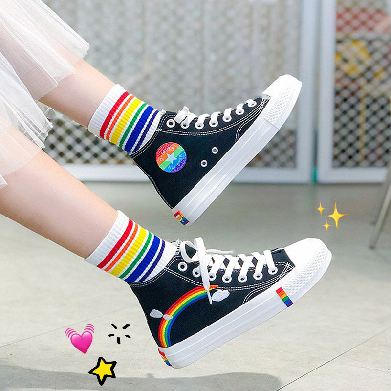 Stylish Rainbow Print High Top Canvas Shoes