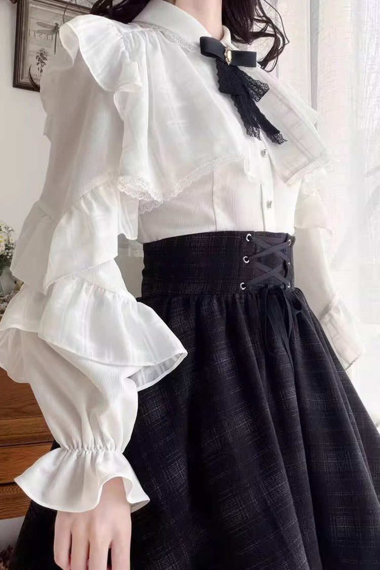 Monochrome Plaid Lace-Up Sweet Jirai Kei Skirt Set