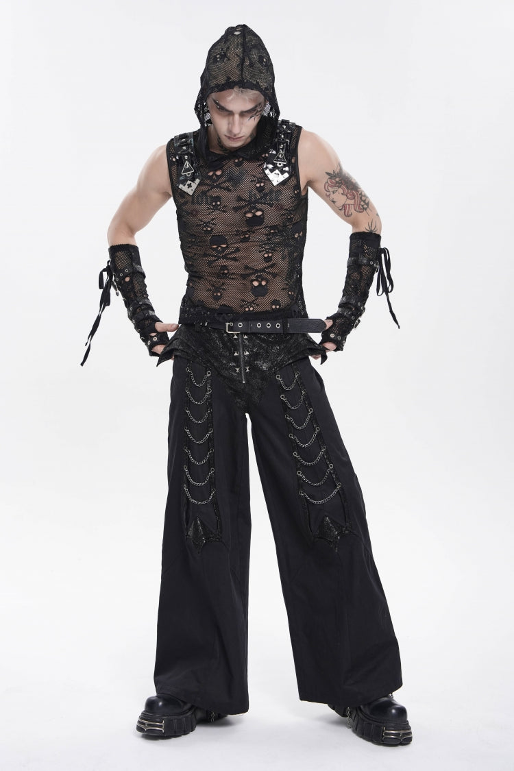 Noir Punk Trousers with Studs and Chain Details