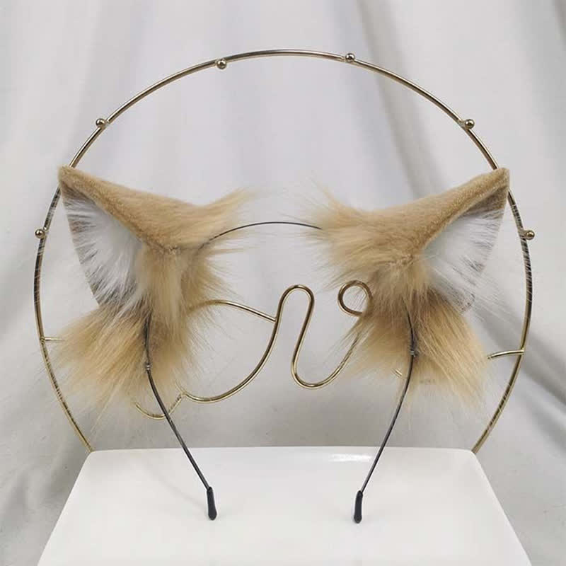 Furry Kitty Ears Tail Headband Accessory