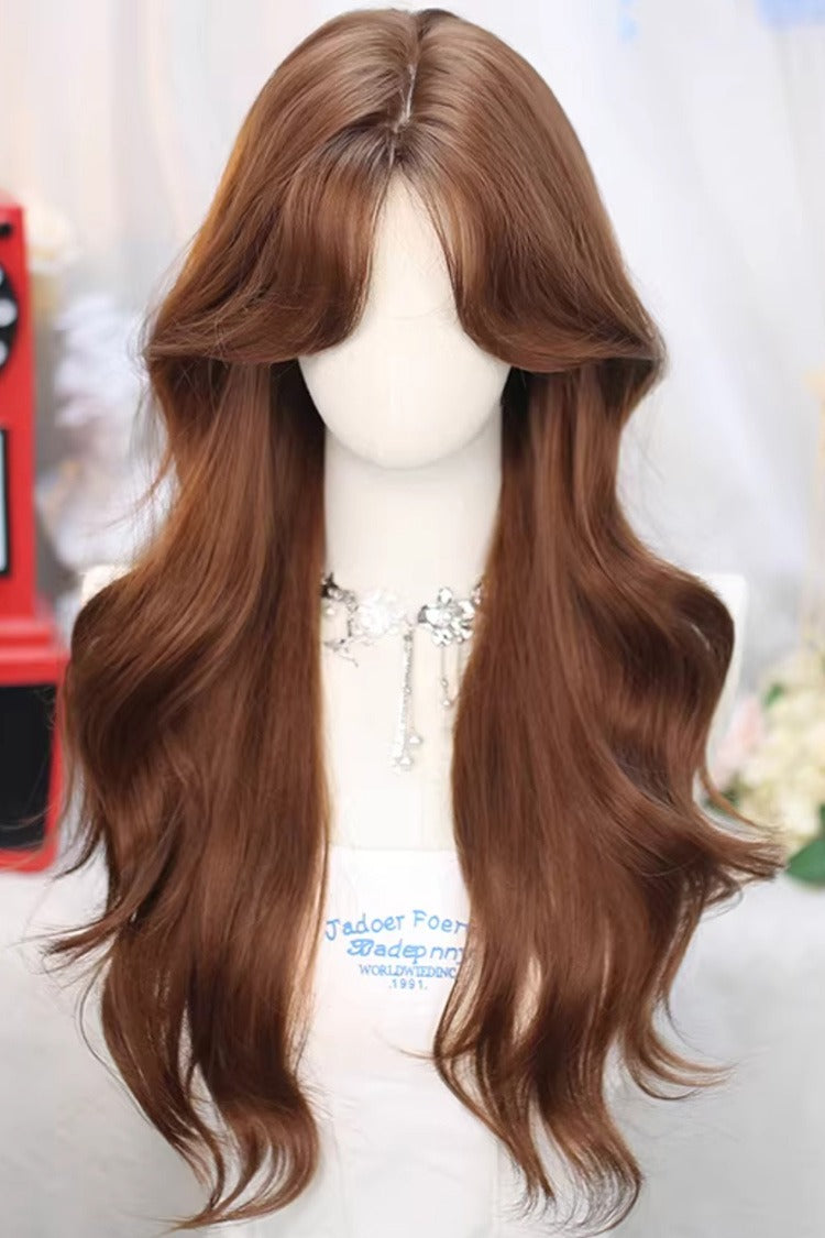 Swoop Bangs Soft Wavy Lolita Wig - Coffee Brown