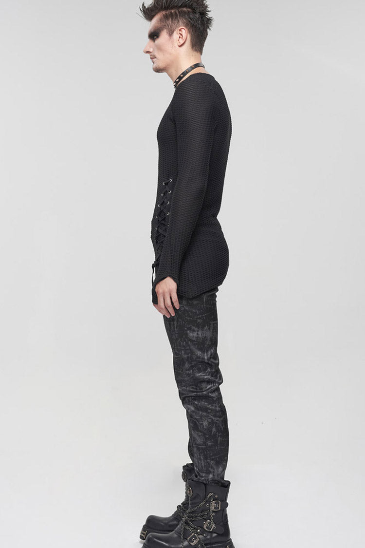 Gothic Asymmetric Drawstring Coarse Net Men's Shirt
