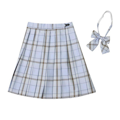 Plaid Print Pleated Skirt Bow Tie Set