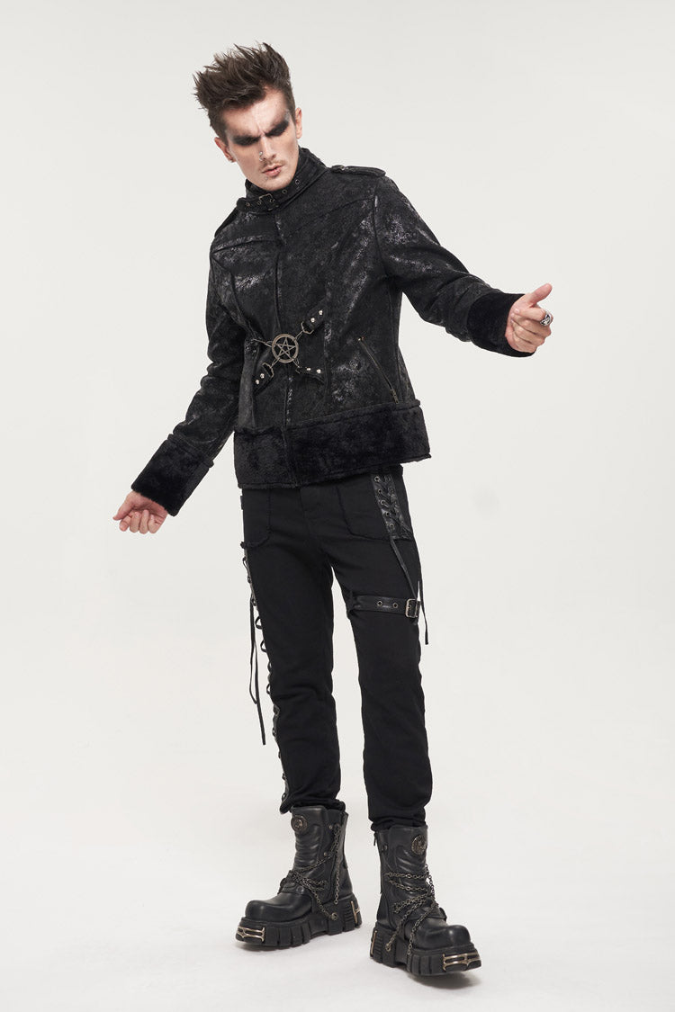 Carbon Lace-Up Leg Loops Punk Trousers for Men