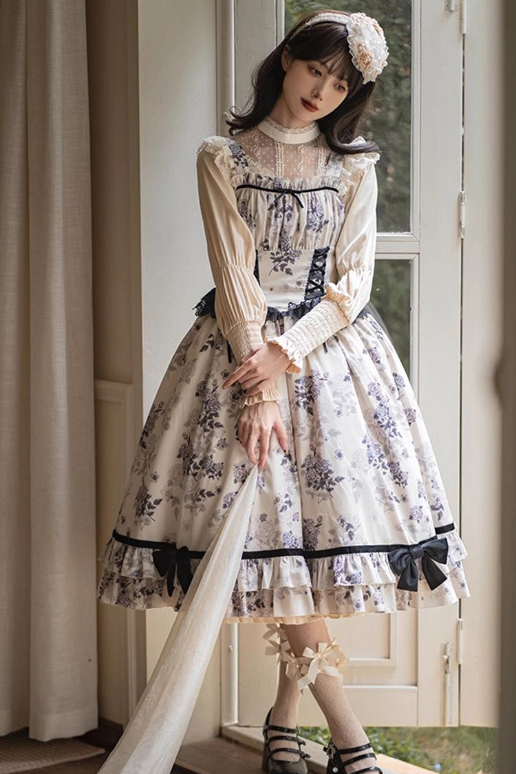 Ivory Rose Print Ruffled Dress - Elegant Princess