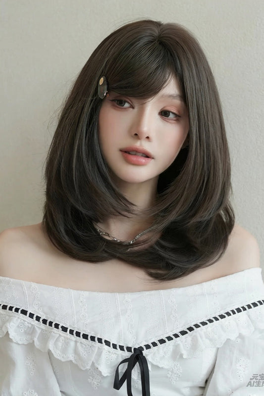 Side-Swept Bangs Multi-Layered Lolita Wig - Shoulder Length Brown