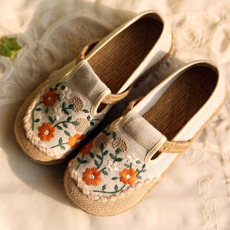 Vintage Floral Canvas Flats Shoes