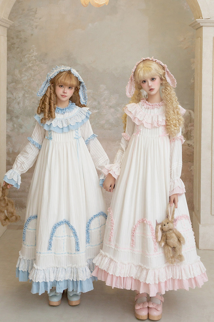 Twin Lilian Round Collar Long Sleeve Double Ruffle Bow Corset Sweet Lolita Dress