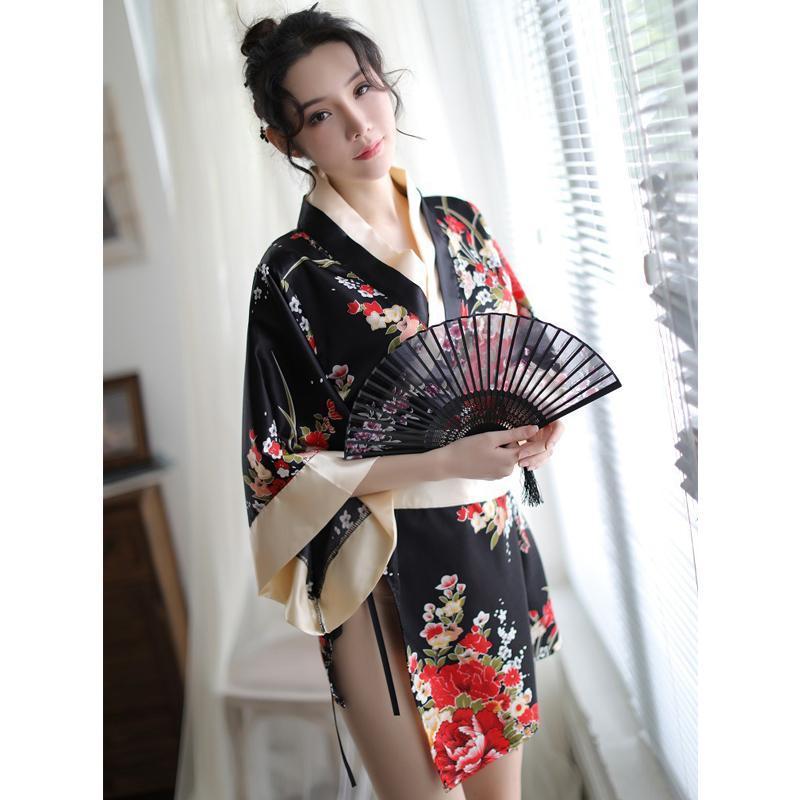 Charming Red Kimono Floral Cosplay Lingerie Dress