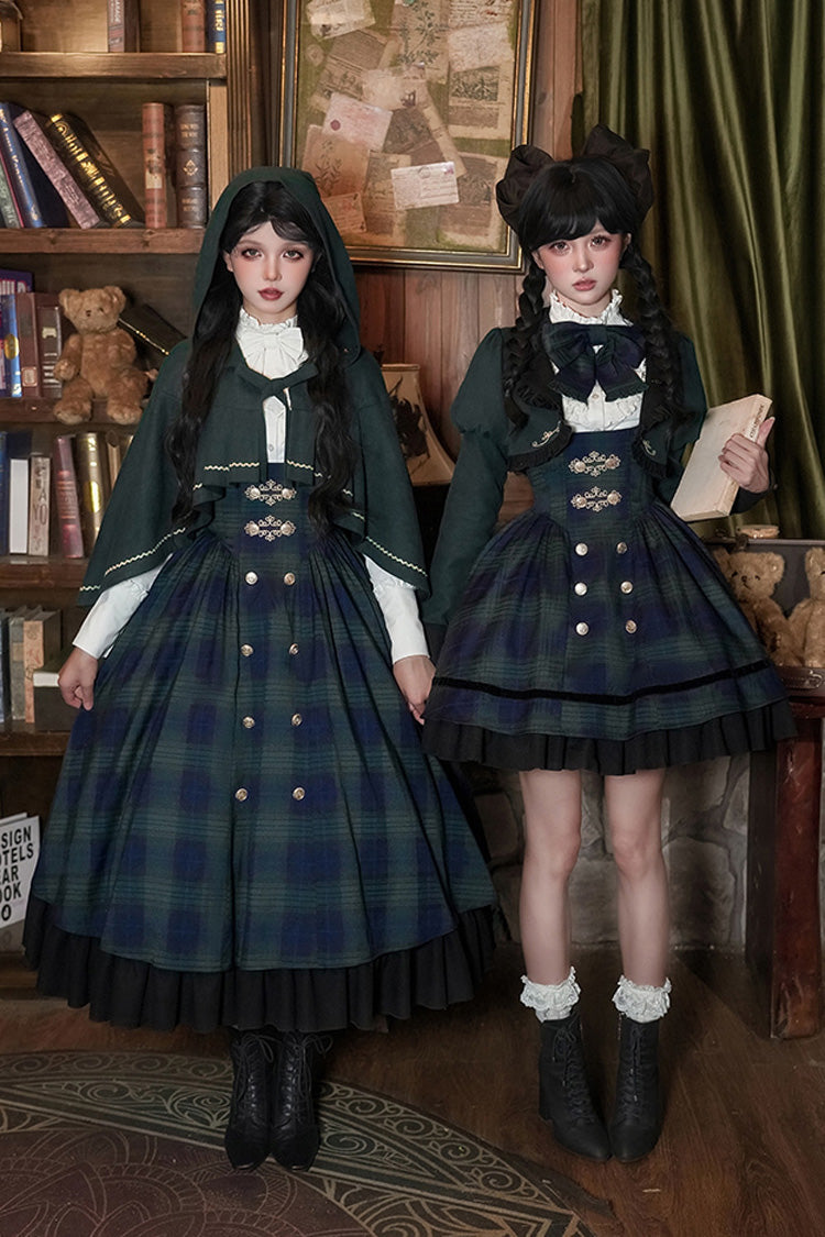Berlin's Letter Double-Layered Plaid Ruffle Bowknot College Strap Dress