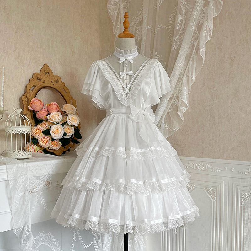 Elegant High Collar Lace Bow Knot Lolita Dress