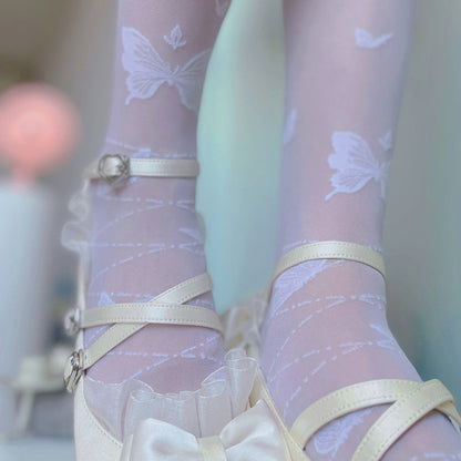 Butterfly Print Lolita Silk Stockings