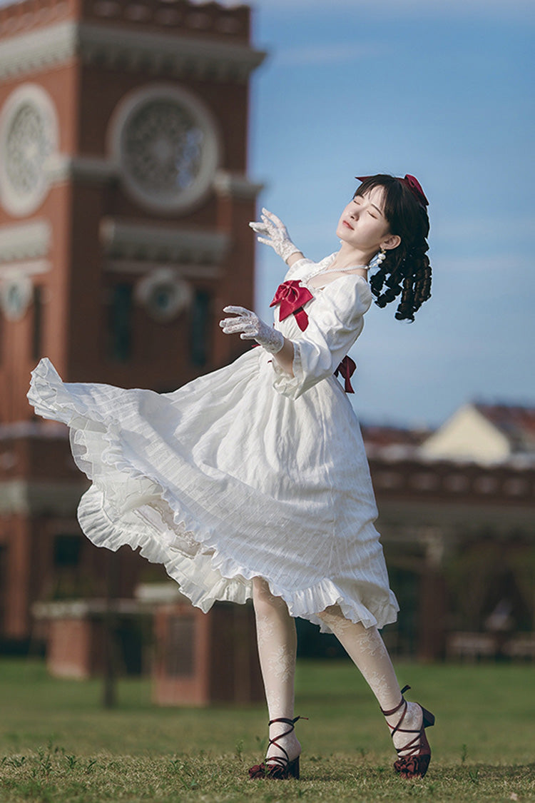 Ivory Boat Neck Ruffled Long-Sleeved Lolita Gown