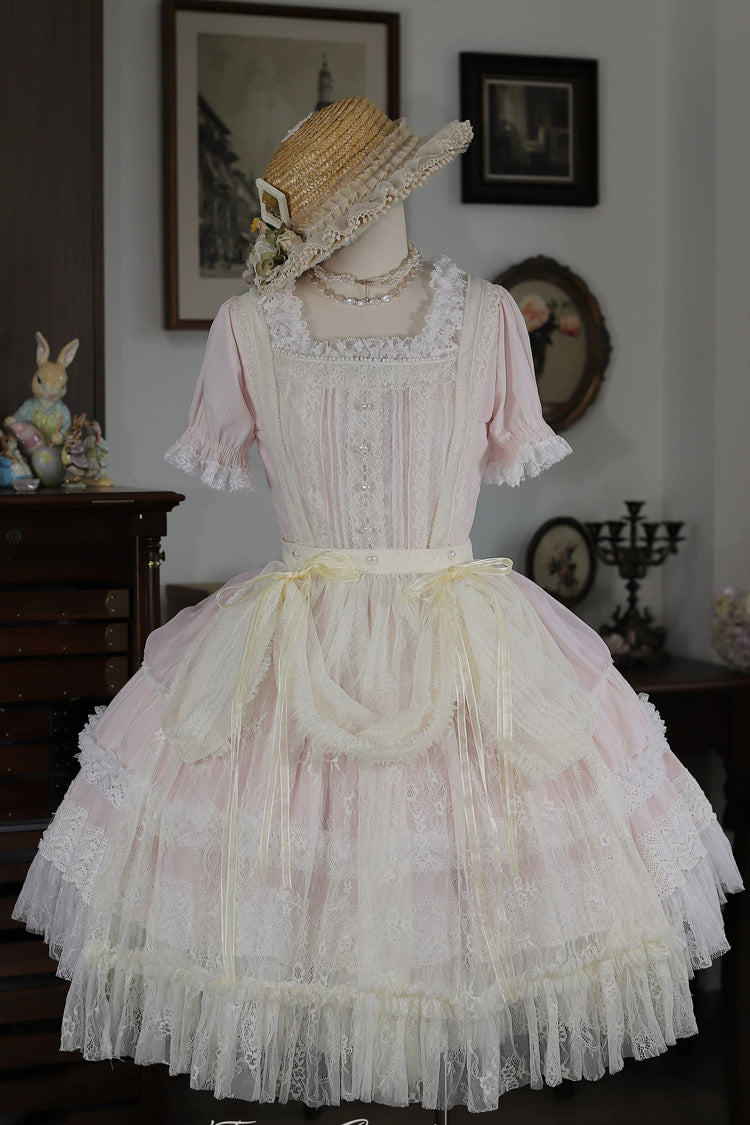 Vintage Ball Lolita Dress with Pearl Detail & Square Collar