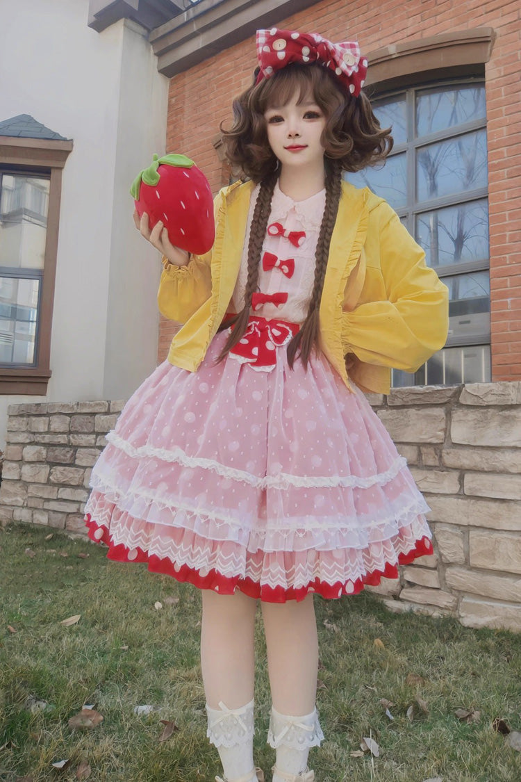 Wave Candy Triple-Layered Print Ruffle Bowknot Sweet Lolita Skirt