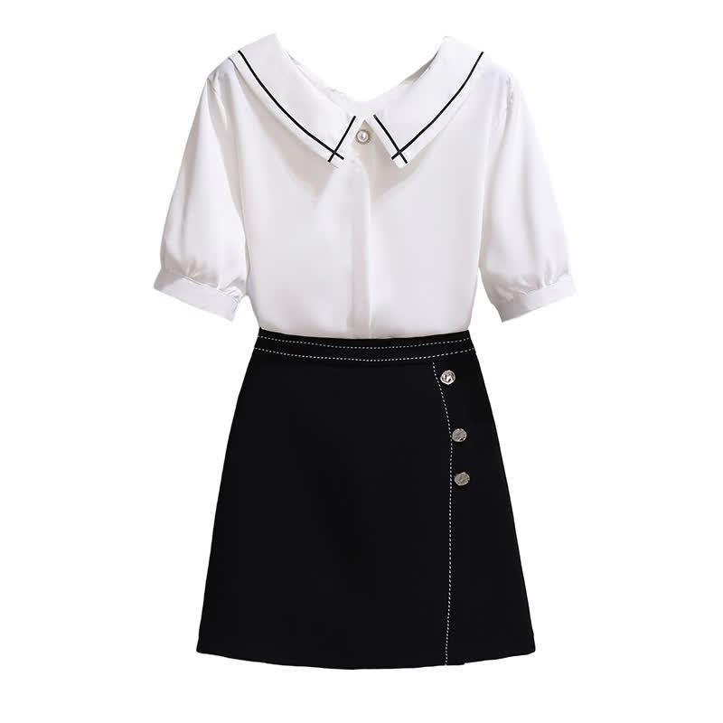 Chiffon T-Shirt High Waist Button Front Skirt