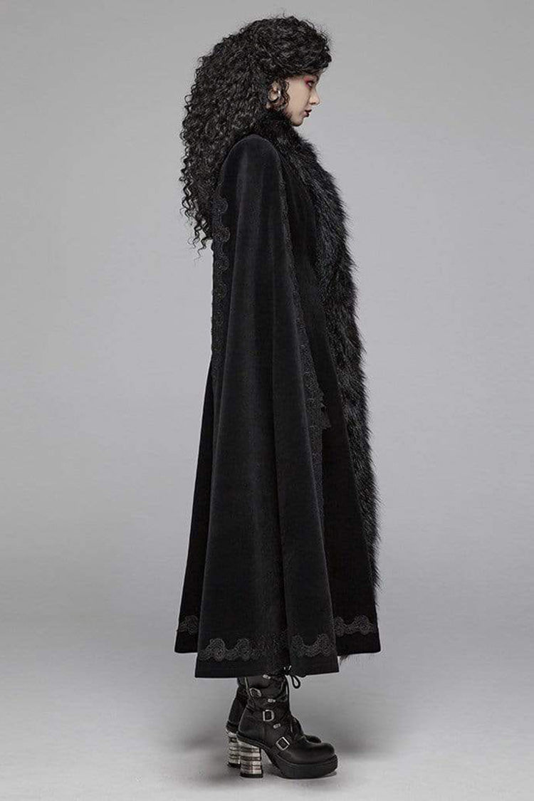 Gothic Fur Collar Slit Cloak Sleeve Back Lace-Up Faux Cashmere Long Coat