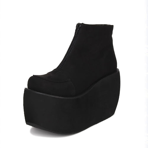 Classic Lolita Platform Boots with Front Zipper in Black