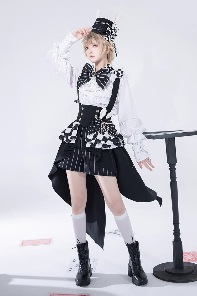 Monochrome Checkerboard Ouji Lolita Girdle with Rabbit Motif