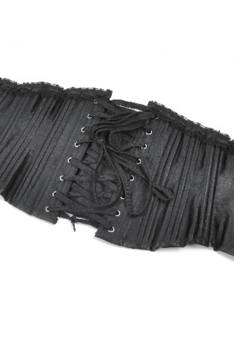 Matte Black Lace-Up Underbust Corset with Sheer Panels - Punk Style