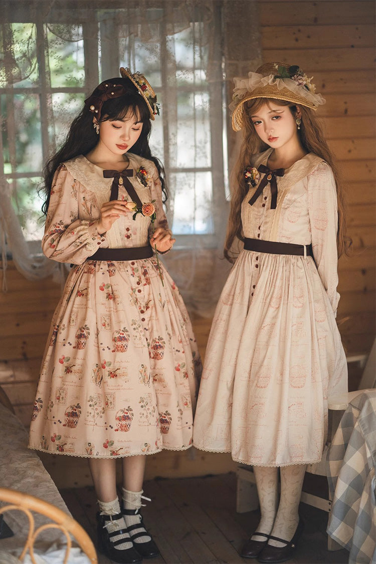 Lantern Sleeve OP Dress with Floral Print - Sweet Lolita