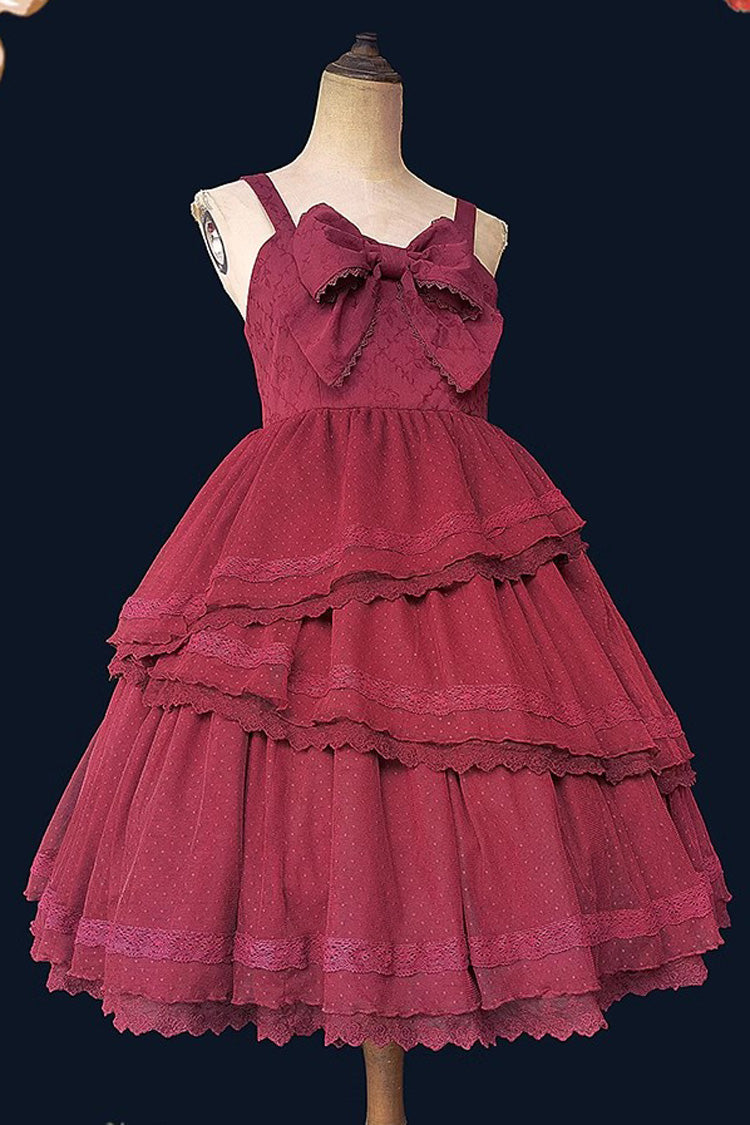 Wine Sweet Lolita Dress with Tower of Dawn Bowknot and Ruffled Sleeveless