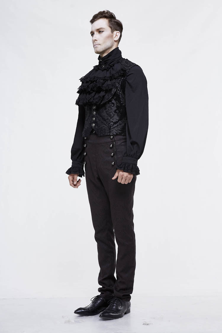 Slate Mushroom Button Waist Loop Jacquard Gothic Waistcoat for Men