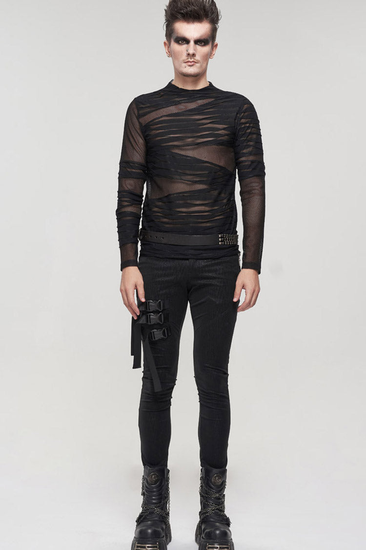 Gothic Net Yarn Sheer Perspective Bandage-Style Men's Pullover