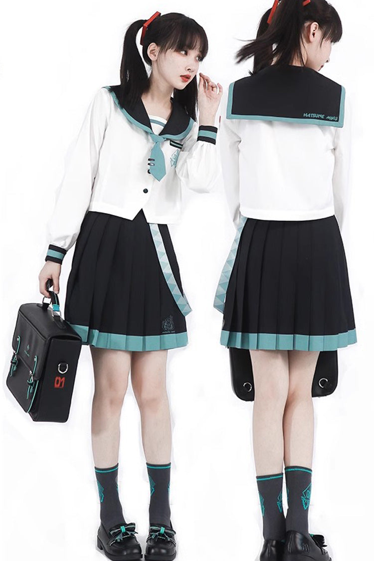 Black and White Sailor School Pleated Skirt - College Style