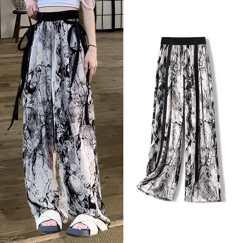 Vintage Flowers Print Chiffon Wide Leg Pants