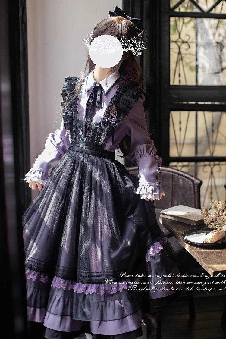 Noir Double Layer Ruffle Embroidered Bow Mesh Sweet JSK - Witch Academy