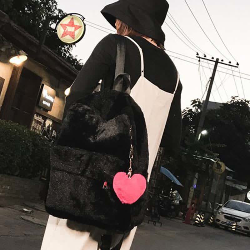 Velvet Love Heart Pattern Zipper Backpack